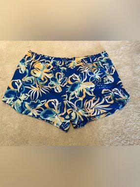 Floral Print Blue Women's Elastic-Waist Shorts